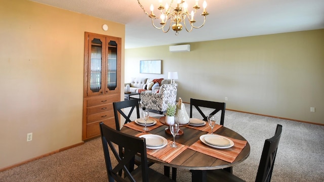 536 3rd Ave, Wanamingo, MN 55983 - dining room featuring light colored carpet, a chandelier, a wall mounted air conditioner, and baseboards