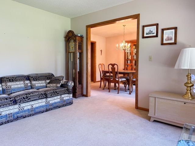 1626 Diane Rd, Mendota Heights, MN 55118 - living room featuring a chandelier, light carpet, and baseboards