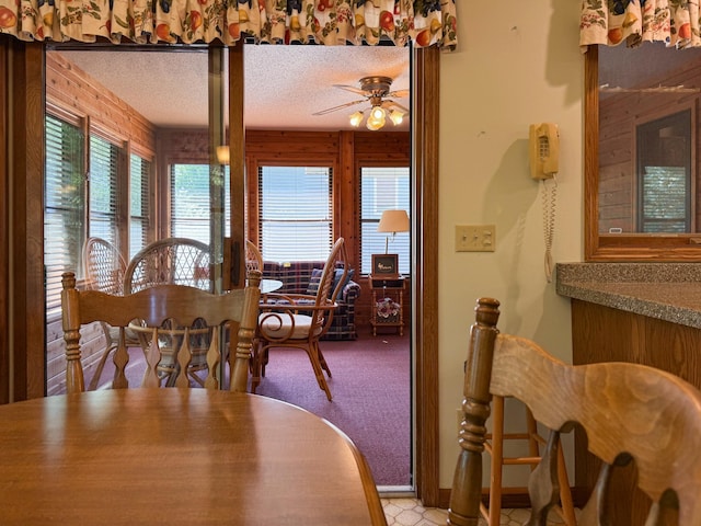 1626 Diane Rd, Mendota Heights, MN 55118 - carpeted dining area with ceiling fan and a textured ceiling