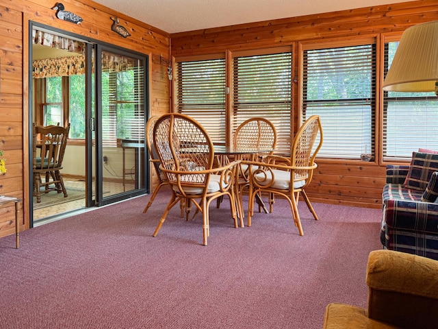 1626 Diane Rd, Mendota Heights, MN 55118 - dining room with healthy amount of natural light, wood walls, and carpet flooring