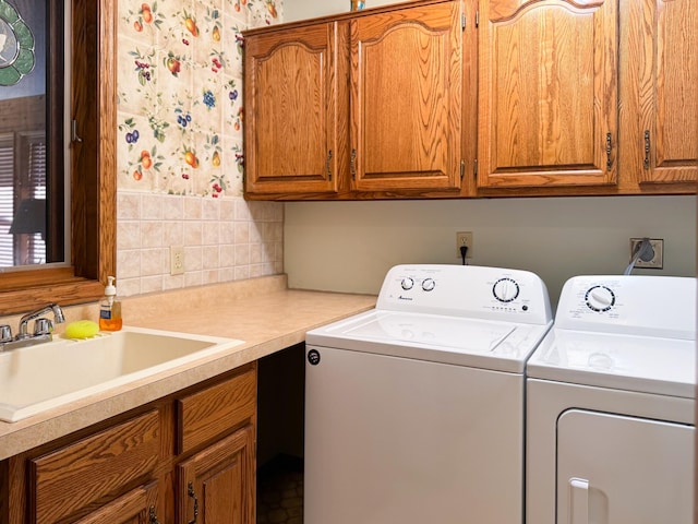 1626 Diane Rd, Mendota Heights, MN 55118 - clothes washing area featuring cabinet space, washer and dryer, and wallpapered walls