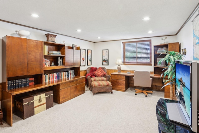 7676 Woodview Ct, Edina, MN 55439 - carpeted office with ornamental molding, recessed lighting, and a wainscoted wall