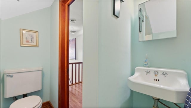 12586 220th St, Silver Lake, MN 55381 - bathroom with lofted ceiling and wood finished floors