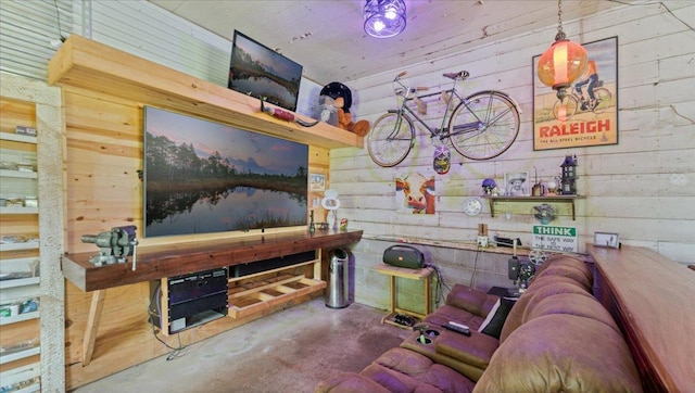 12586 220th St, Silver Lake, MN 55381 - living room with concrete floors and wooden walls