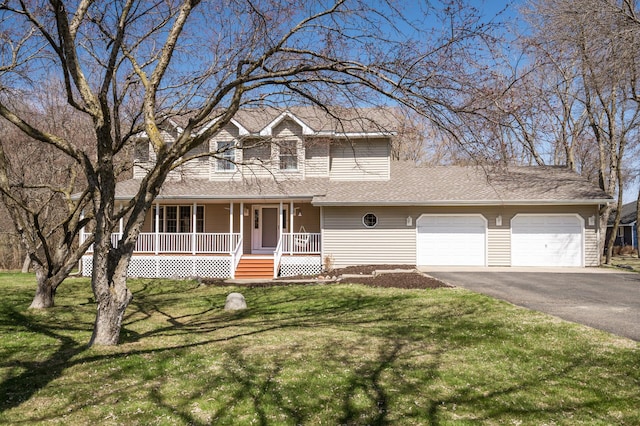 19062 180th Ave NW, Big Lake, MN 55309 - view of front facade with a porch, driveway, a garage, a front yard, and roof with shingles