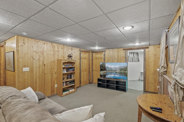 19062 180th Ave NW, Big Lake, MN 55309 - living area featuring wooden walls, light colored carpet, recessed lighting, and a drop ceiling