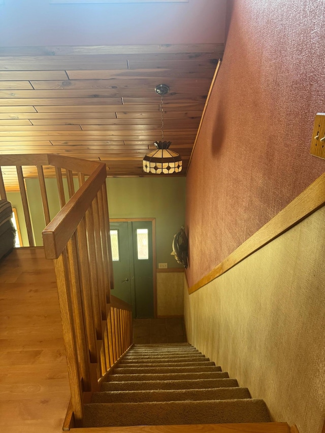 7525 Filbert Ln NE, Turtle River Twp, MN 56601 - stairway featuring wood finished floors and wood ceiling