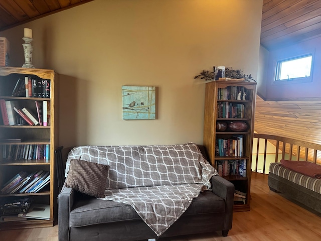7525 Filbert Ln NE, Turtle River Twp, MN 56601 - sitting room featuring wooden ceiling, wood finished floors, and vaulted ceiling