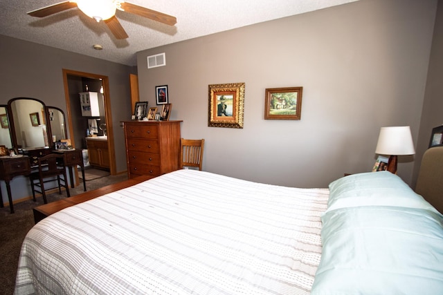 carpeted bedroom featuring a ceiling fan