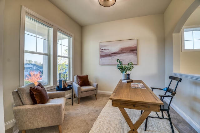 17796 Junelle Ct, Lakeville, MN 55044 - office area with light carpet, arched walkways, and baseboards