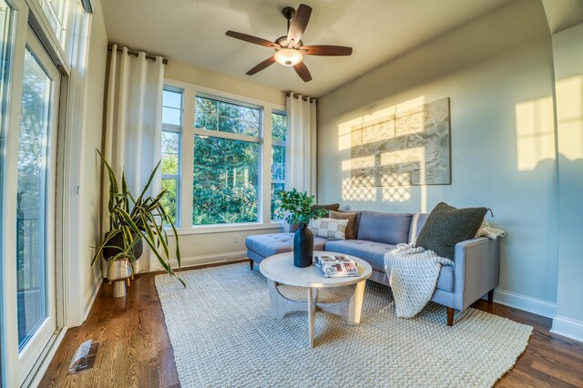 17796 Junelle Ct, Lakeville, MN 55044 - living area with ceiling fan, baseboards, and dark wood-type flooring