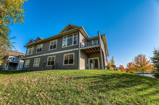 17796 Junelle Ct, Lakeville, MN 55044 - rear view of property with a balcony, a lawn, and cooling unit