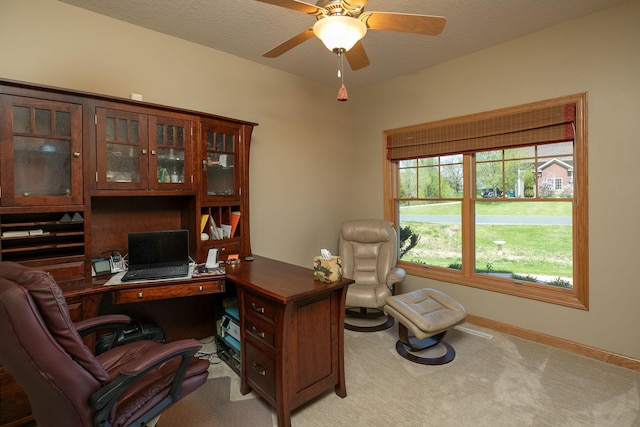 770 Valley View Rd SW, Oronoco, MN 55960 - office with ceiling fan, carpet flooring, baseboards, and a textured ceiling