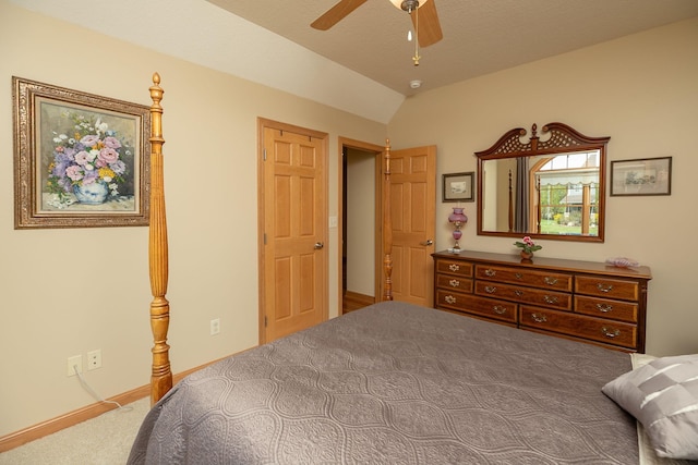 770 Valley View Rd SW, Oronoco, MN 55960 - bedroom featuring carpet flooring, vaulted ceiling, baseboards, and ceiling fan