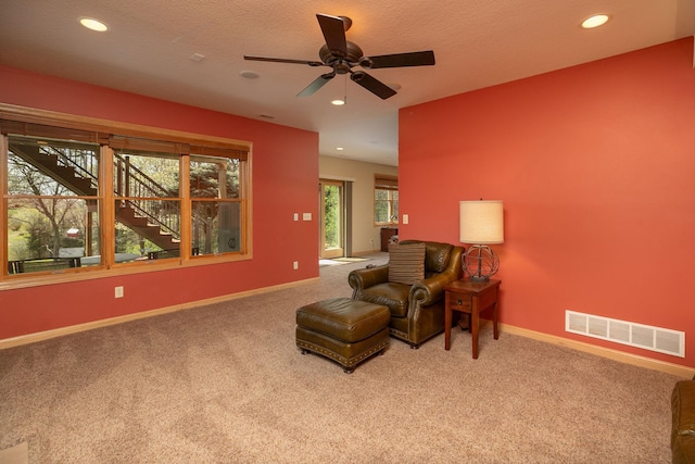 770 Valley View Rd SW, Oronoco, MN 55960 - living area featuring carpet flooring, baseboards, ceiling fan, and recessed lighting