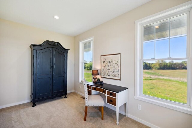 13985 120th St N, Stillwater Twp, MN 55082 - home office with light colored carpet, baseboards, and recessed lighting