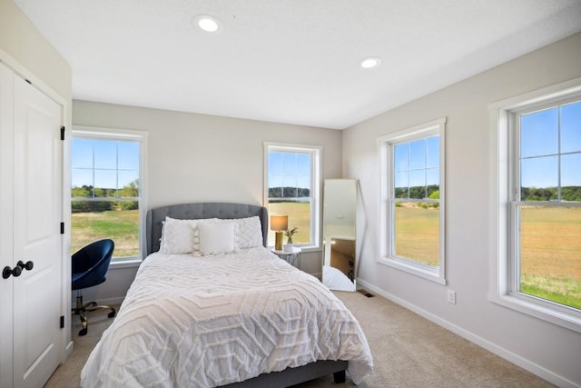 13985 120th St N, Stillwater Twp, MN 55082 - bedroom with carpet flooring, multiple windows, baseboards, and recessed lighting