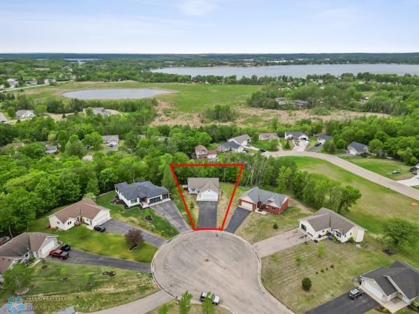 1171 Long Bridge Cir, Detroit Lakes, MN 56501 - aerial perspective of suburban area featuring a large body of water and property parcel outlined