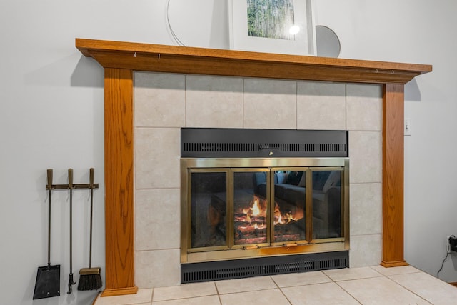 detailed view of a tile fireplace