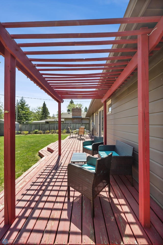 1214 8th St N, Moorhead, MN 56560 - deck featuring a pergola, outdoor dining space, and outdoor lounge area