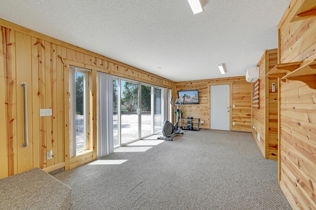 7256 Maciver Ave NE, Otsego, MN 55301 - interior space with wooden walls, an AC wall unit, and a textured ceiling