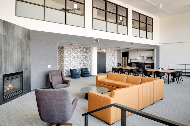 common area with a high ceiling