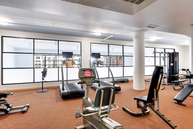 exercise room with carpet floors