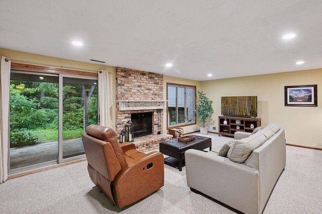 1623 Black Oaks Pl N, Plymouth, MN 55447 - living area with recessed lighting, a fireplace, and light colored carpet