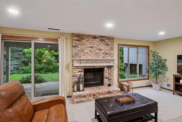 1623 Black Oaks Pl N, Plymouth, MN 55447 - living area featuring carpet, recessed lighting, and a brick fireplace