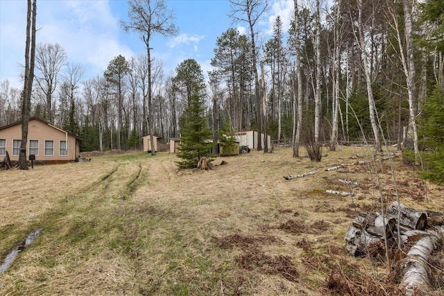 6301 Hunters Pass, Greenwood Twp, MN 55790 - view of yard featuring a storage unit and an outbuilding