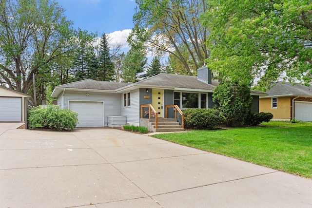 1354 Judith Ave, Roseville, MN 55113 - view of front of home with a chimney, a front yard, driveway, and a garage
