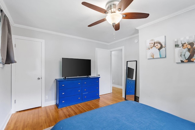 1354 Judith Ave, Roseville, MN 55113 - bedroom featuring light wood-style flooring, ornamental molding, baseboards, and ceiling fan