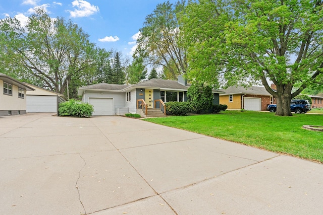1354 Judith Ave, Roseville, MN 55113 - ranch-style home with a front yard, an attached garage, a chimney, and concrete driveway