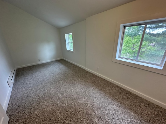 46130 Anchor Ave, Fish Lake Twp, MN 55080 - carpeted empty room featuring vaulted ceiling, a baseboard radiator, and baseboards