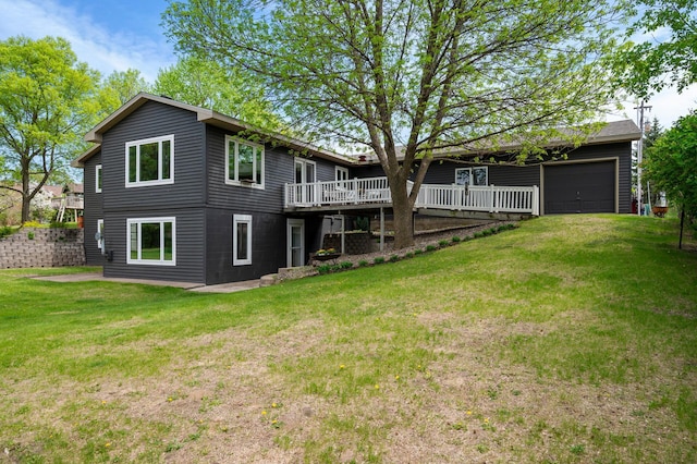 15777 Grover Ave NW, Clearwater Twp, MN 55320 - rear view of property featuring a garage, a lawn, a deck, and driveway