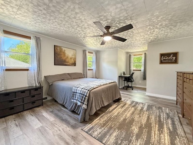 213 1st Ave E, Truman, MN 56088 - bedroom featuring wood finished floors, a ceiling fan, and baseboards