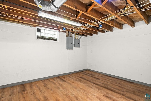 1815 Carlton Ave, Cloquet, MN 55720 - basement featuring electric panel, wood finished floors, and baseboards