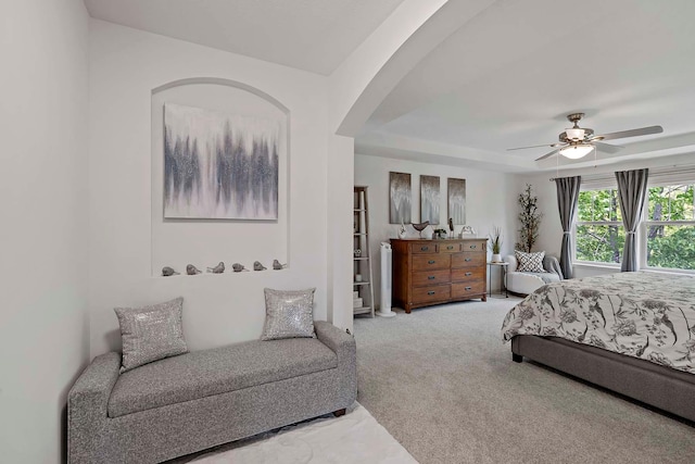 5315 Ranchview Ln N, Plymouth, MN 55446 - carpeted bedroom featuring arched walkways and ceiling fan