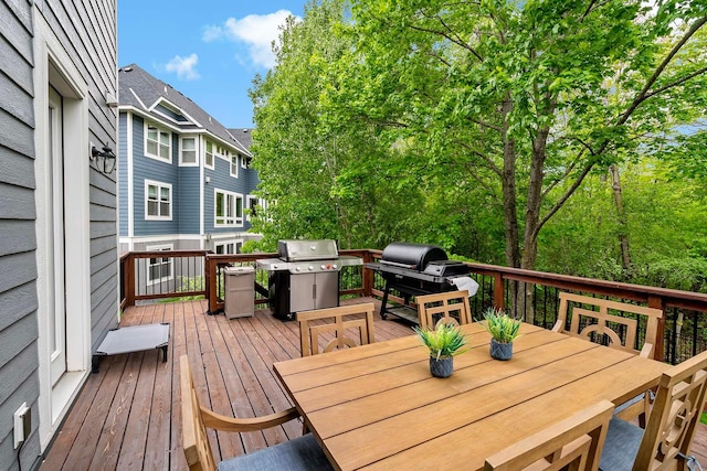 5315 Ranchview Ln N, Plymouth, MN 55446 - wooden terrace with outdoor dining area and area for grilling