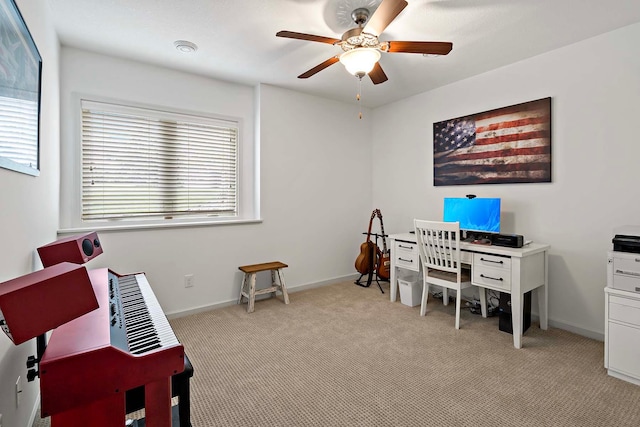 5315 Ranchview Ln N, Plymouth, MN 55446 - home office featuring a ceiling fan, light colored carpet, and baseboards