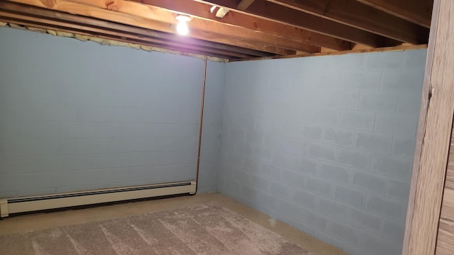 basement with baseboard heating