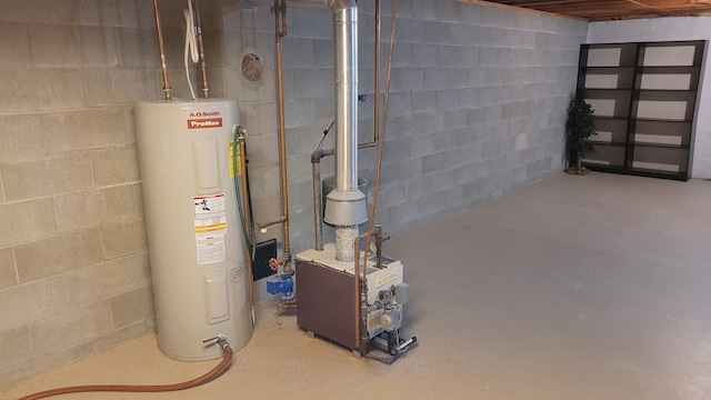 unfinished basement with electric water heater