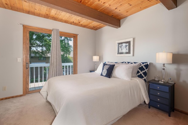 1749 Avocet Ln, Mound, MN 55364 - bedroom with access to exterior, carpet, and a wood ceiling with exposed beams