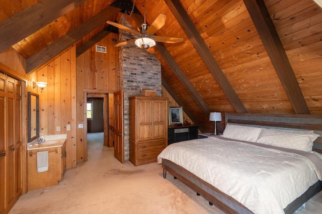 1749 Avocet Ln, Mound, MN 55364 - bedroom with wood ceiling, light colored carpet, and wood walls