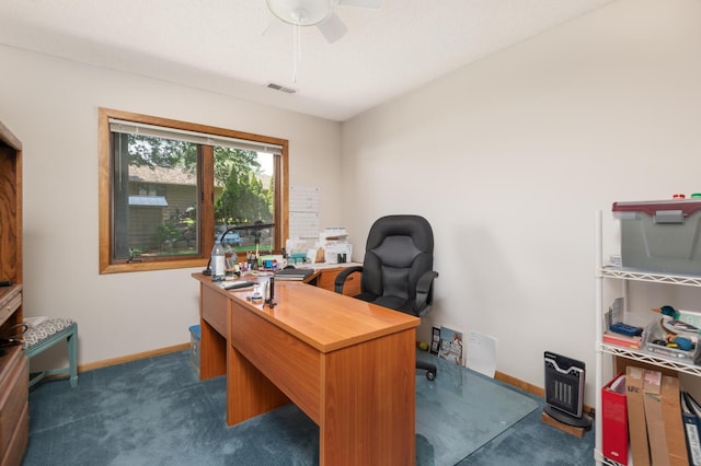 1749 Avocet Ln, Mound, MN 55364 - home office with a ceiling fan and dark carpet
