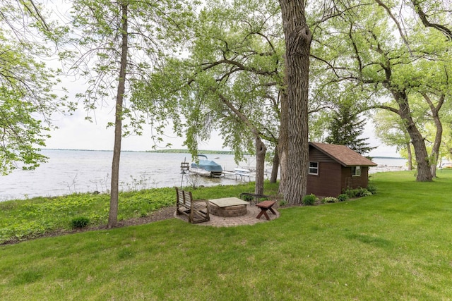 22005 Statesboro Trl, Clitherall, MN 56524 - view of green lawn with a fire pit and a water view