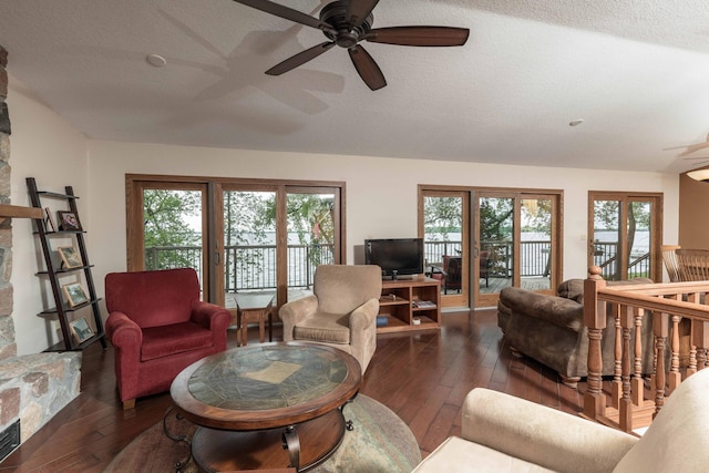 22005 Statesboro Trl, Clitherall, MN 56524 - living area with hardwood / wood-style floors, ceiling fan, and a textured ceiling