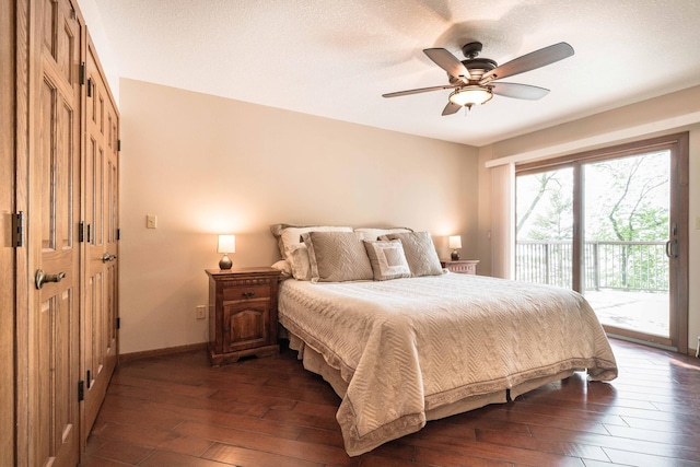 22005 Statesboro Trl, Clitherall, MN 56524 - bedroom with access to outside, dark wood finished floors, ceiling fan, and baseboards