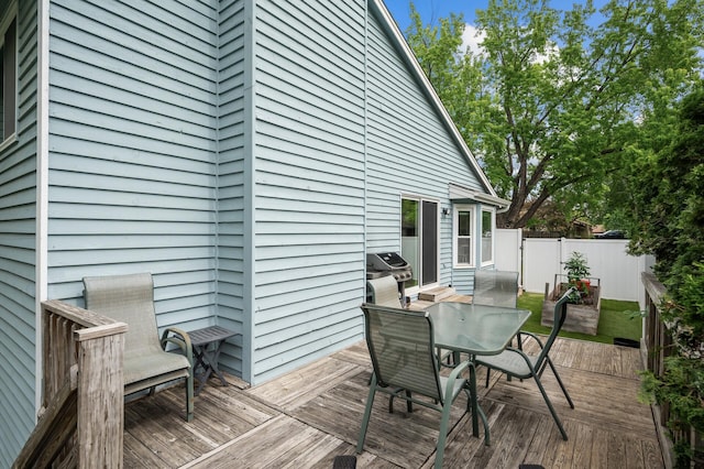 1428 Willow Creek Ln, Shoreview, MN 55126 - wooden terrace featuring outdoor dining area and area for grilling