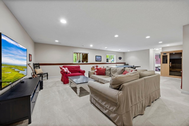 3121 Wild Flower Trl, Medina, MN 55340 - living room featuring light carpet, recessed lighting, and baseboards